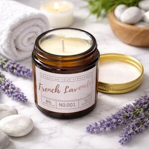 French Lavender Soy Candle – Amber Jar – 3.5 oz – Wood Wick